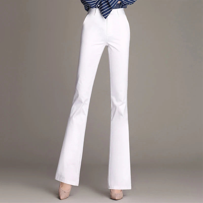 YUEY New Womens Spring Summer Trousers  Thin 100% Cotton Flared Pants Solid Color Casual Stretch S To 4XL Dropshiping