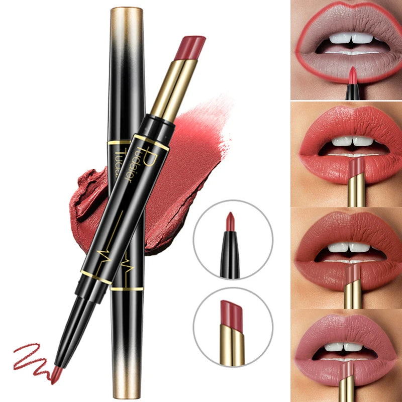 2 in 1 Double Head Lipstick & Lip Liner Makeup Set Matte Velvet Lipstick Creamy Lip Pencil - Seprincess