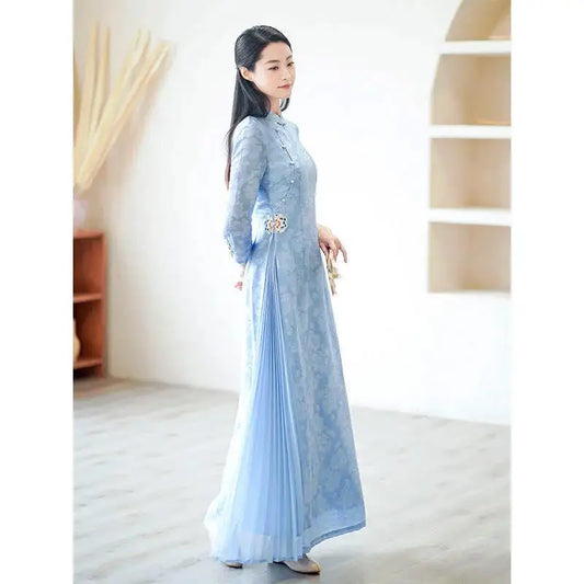 Modified Style Cheongsam Young Simple Elegant Retro Chinese Style Modern Long Qipao High-end Oriental Wedding Party Floral Dress - Seprincess