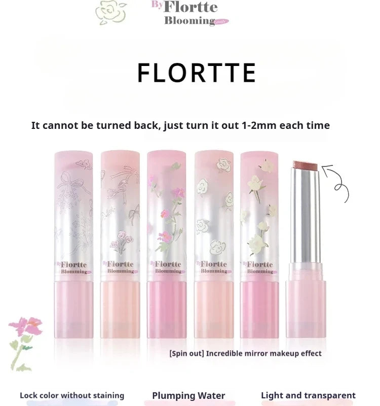 FLORTTE Lipstick Blooming Lovely Series Mirror Water Lip Glaze  Not Easy to Stick Cup Solid Lip Balm Cute Girls Makeup - Seprincess