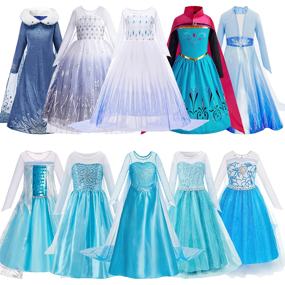 Children Elsa Gown Kids Snow Queen Dance Fancy Costume Girls Princess Halloween Long Sleeve Clothes Kids Party Cosplay Dresses - Seprincess