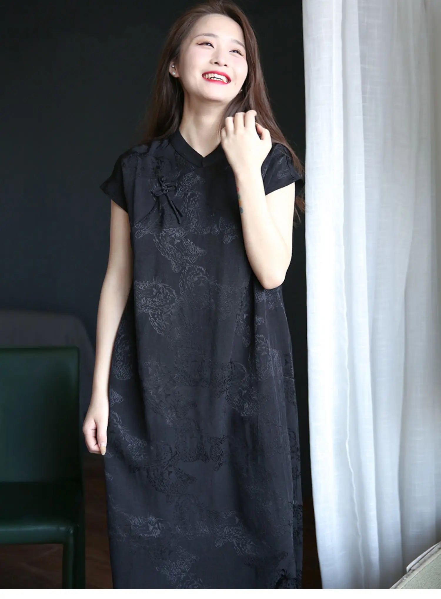 2024 Summer Original Design Cotton Linen Qipao Black Women's Literary Vintage Cheongsam Chinese National Style Dress Women - Seprincess