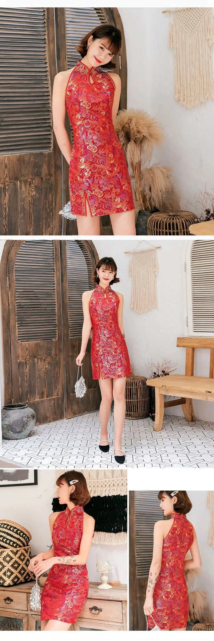 Black Oversize 3XL Chinese Dress Vestidso Traditional Women Sexy Satin Summer New Sleeveless Mini Cheongsam Print Elegant Qipao - Seprincess