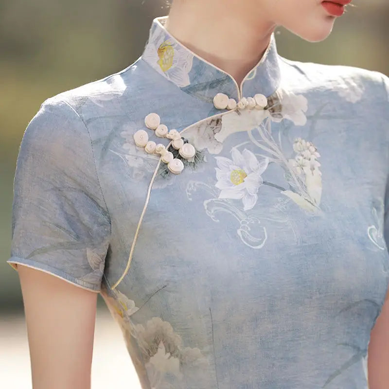 Simple Elegant Slim Qipao Women Vintage Floral Style Cheongsam Traditional Short Sleeve Young Girl Chinese Dress Modern New - Seprincess