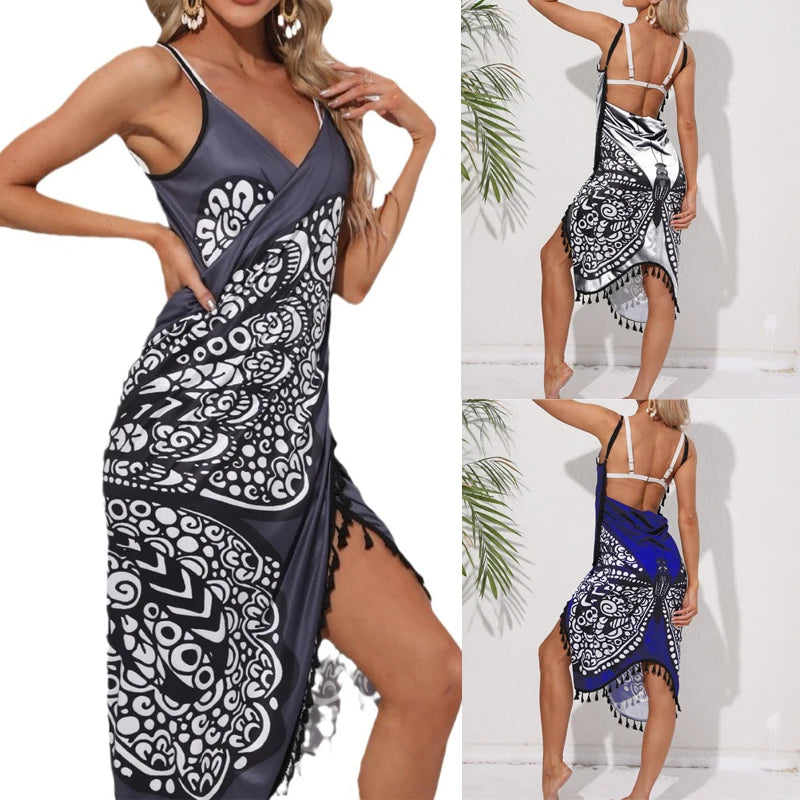 Women Bikini Sexy Butterfly Print Cover Up Swimwear Women Dress Summer Tunic Bath Sarong Wrap Skirt Swimsuit Elegant Beachwear - Seprincess