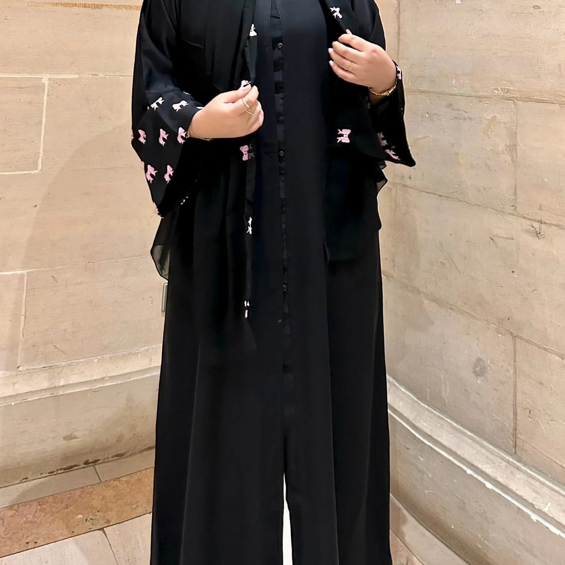 Butterfly Embroidered Satin Dubai Abaya for Muslim Women, Open Front, Batwing Sleeves, Islamic Clothing, Hijabi, Party, Ramadan - Seprincess