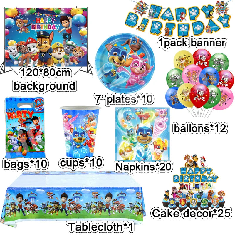 Paw Patrol Birthday Supplies Dog Birthday Party Cartoon Balloon Disposable Tableware Tablecloth Straws Cup Plates Baby Shower ? - Seprincess