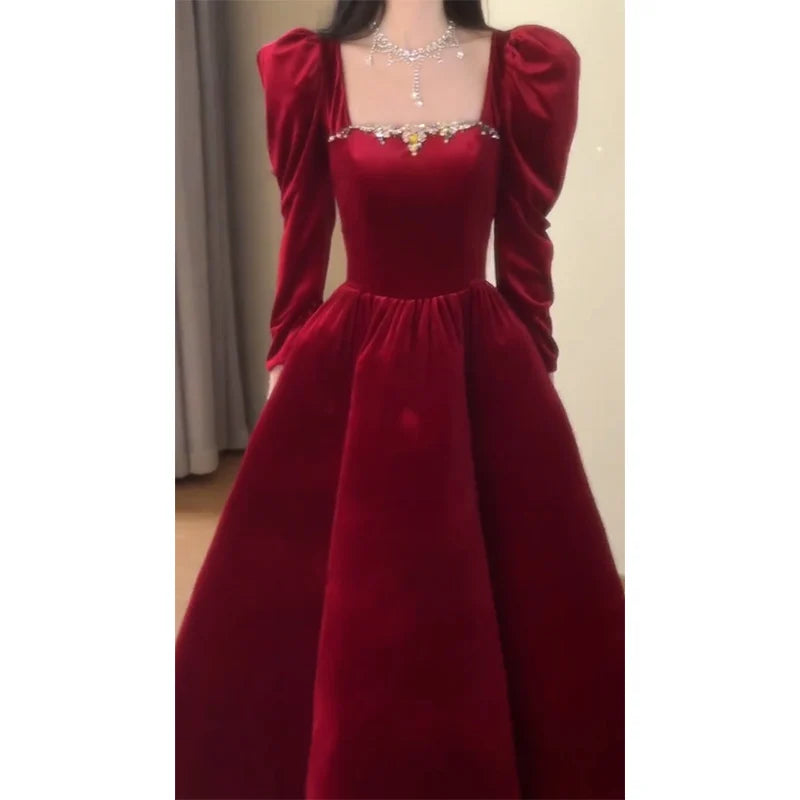 Toast Dress Bride Engagement Evening High-End Affordable Luxury Niche Banquet Temperament Socialite Red Velvet - Seprincess