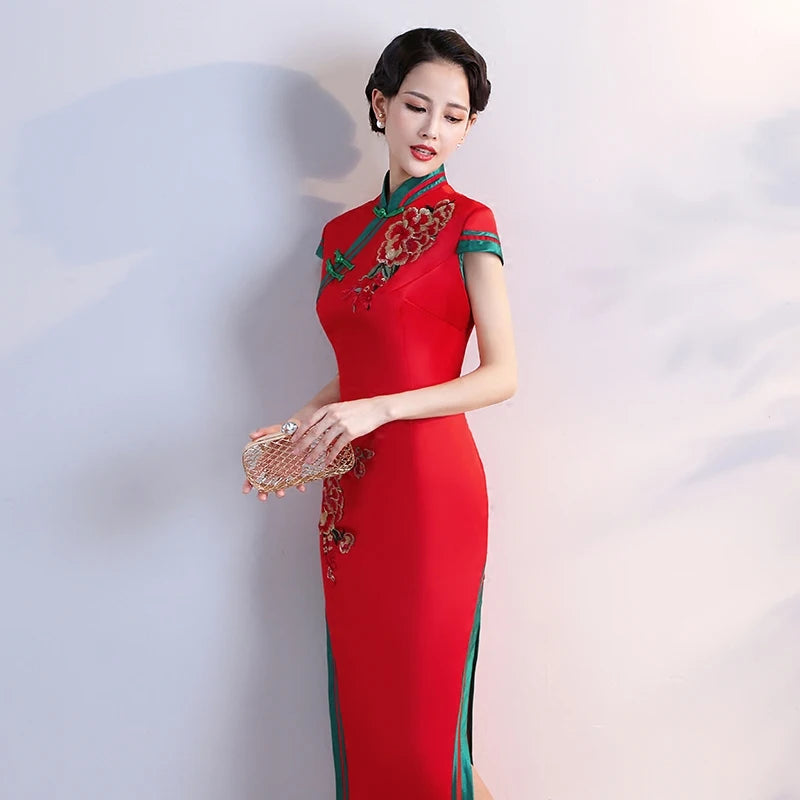 S-5XL Grren Party Cheongsam Vintage Chinese Style Spring Long Evening Dress Oriental Woman Elegant Qipao Vestido - Seprincess