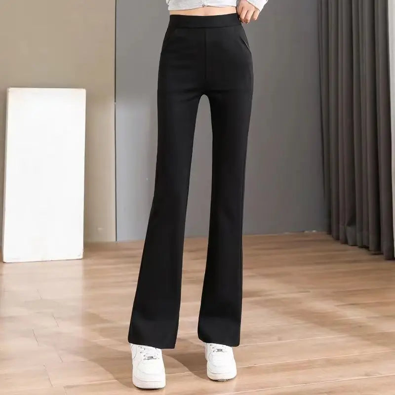 Fashion Black Thin Flare Pants Summer New High Waist Solid All-match Slim Plus Size Wide Leg Pants Casual Vintage Women Clothing