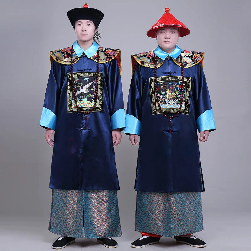 Ancient Black Military Official Civil Official Uniform Qing Dynasty Ancient Clothes Men's Cheongsam Sent Hat Buddha Beads Shawl - Seprincess