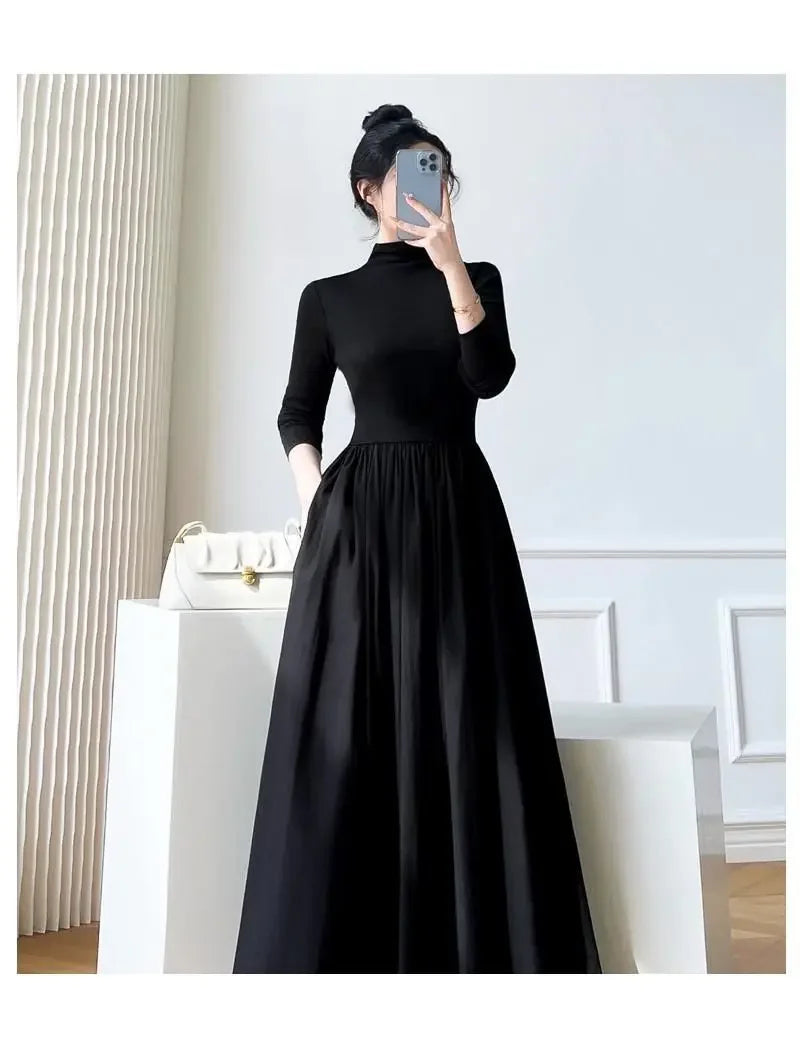 2024 New Slim Long Sleeve Elegant Dress Autumn Winter Thin Casual Temperament Pullovers Women's Clothing Office Lady Simplicity - Seprincess