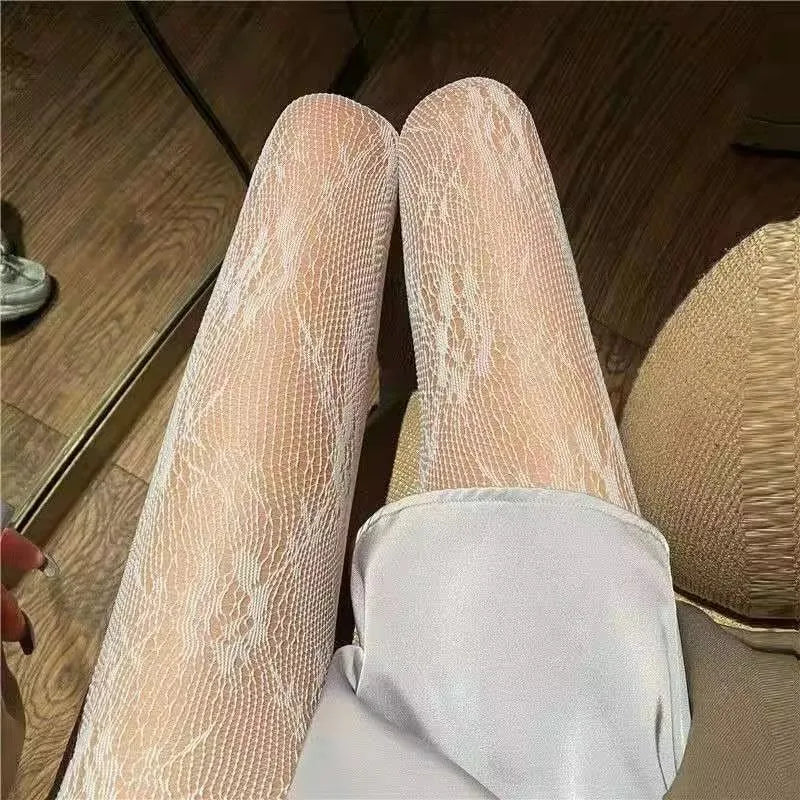 Sexy Hollowed Out Bottomed Pantyhose Classic Lolita Fishnet Lace Mesh Stockings Women Girls Gothic Punk Retro Spider Web Tights