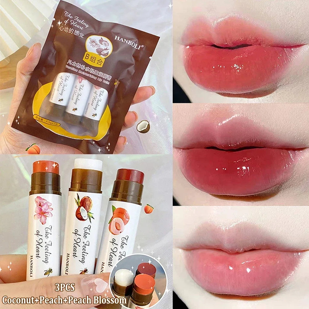 3 Colors/set Lipstick Lip Nourishing Lip Tint Lips Makeup Watery Lipgloss Lasting Moisturizing Colored Lip Balm Beauty Cosmetics - Seprincess