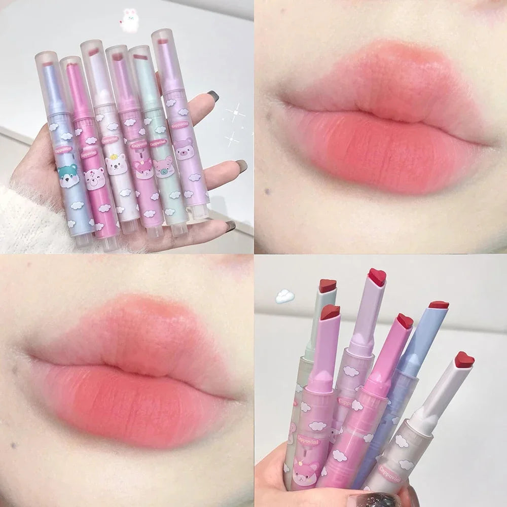 6 Color Sexy Velvet Matte Lipstick Pen Color Rendering Lasting Non-stick Cup Heart-shaped Solid Lip Gloss Korean Makeup Cosmetic - Seprincess