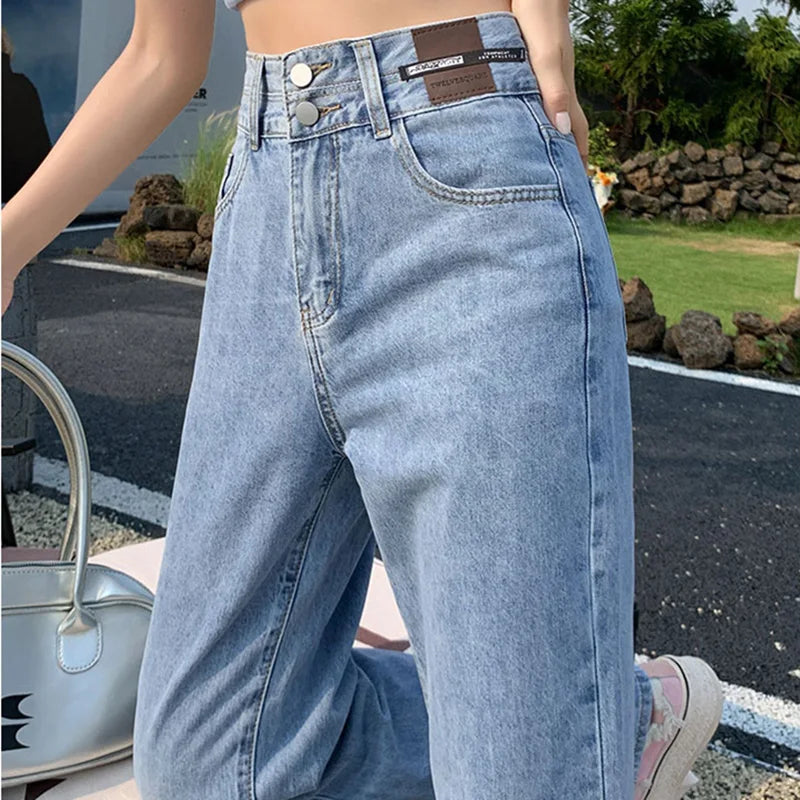 Straight Double Button Denim Jeans Women's New Style Loose Small Narrow Version Classic High Quality Brand Denim Pants