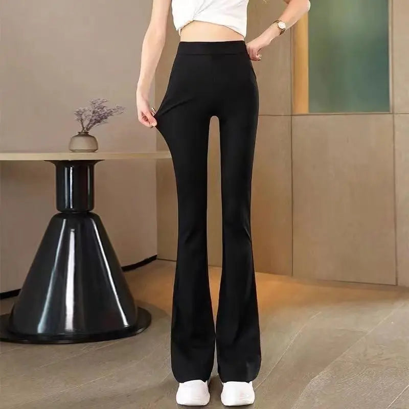 Glossy Satin Flare Pants Women High Waist Smooth Sexy Black Trousers Female Slim Fit Casual Streetwear Long Pants Woman Clothing