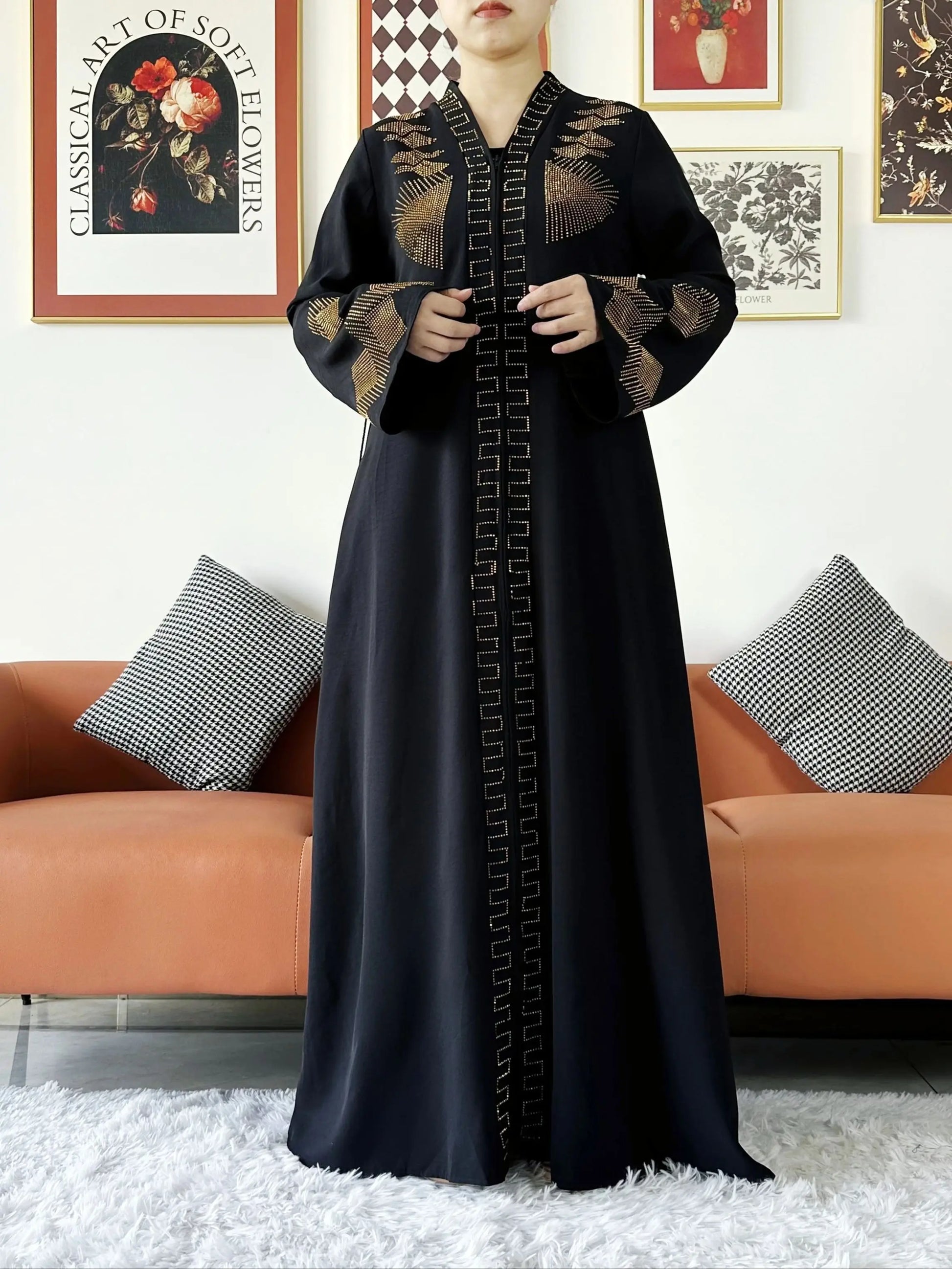 New Women Elegant Dress Chiffon Open Abaya with Zipper Muslim Women Dress Islamic Clothing Cardigan Abaya Women Muslim Dress - Seprincess