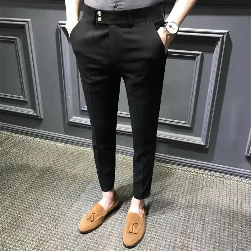 Summer Trousers For Men Korean Style Slim Fit Casual Pants Small Foot Nine Points Trendy White Suit Pants