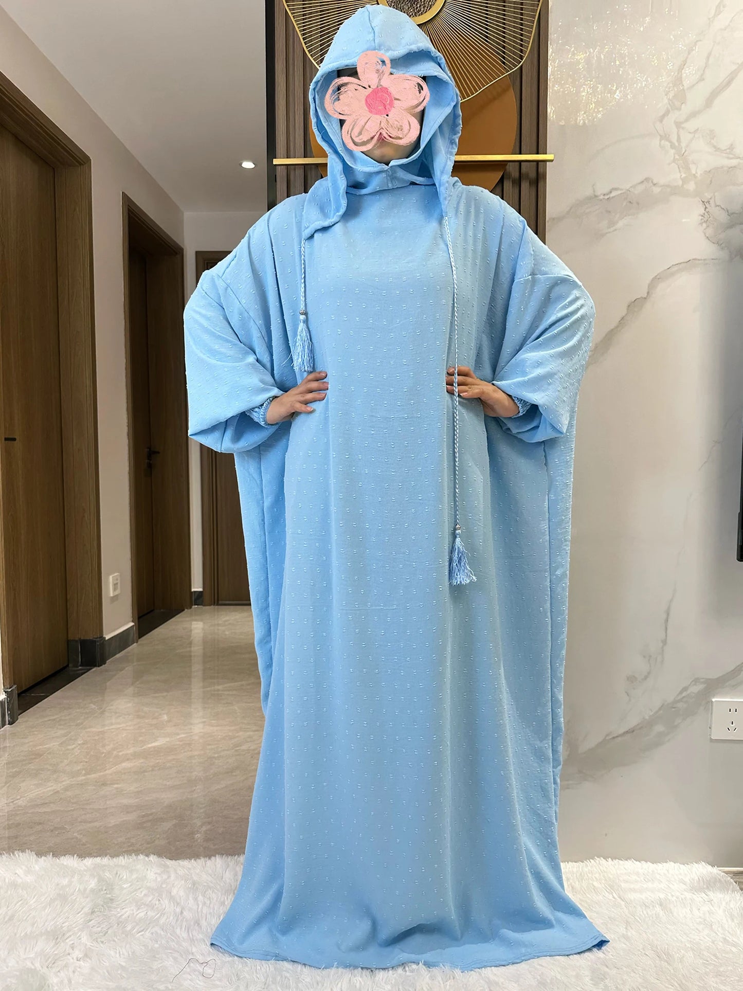 New Ramadan Muslim Two Hats Abaya Dubai Turkey Islam Prayer Clothes Solid Cotton Fabric Dresses Islam Women Dress Kaftan