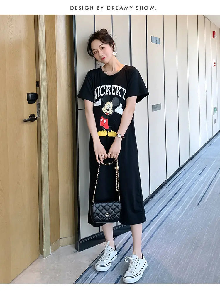 Disney Dongdaemun Maternity Dress Short Sleeve T-shirt Skirt 2022 Summer Cartoon Mickey Printed Summer Dress Fashion - Seprincess