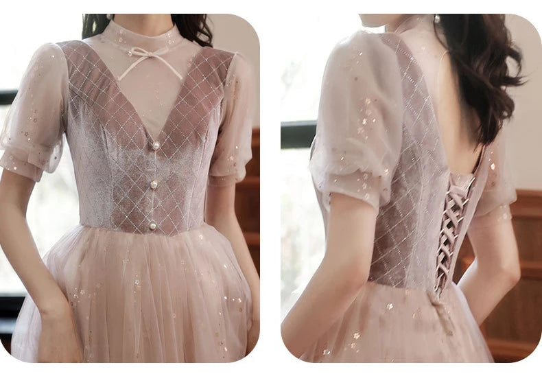 Autumn Winter Bridesmaid Dress New Women's Long Sleeve Corduroy Lace Splicing Style Dress Wedding Sisters Group Evening Dresses - Seprincess