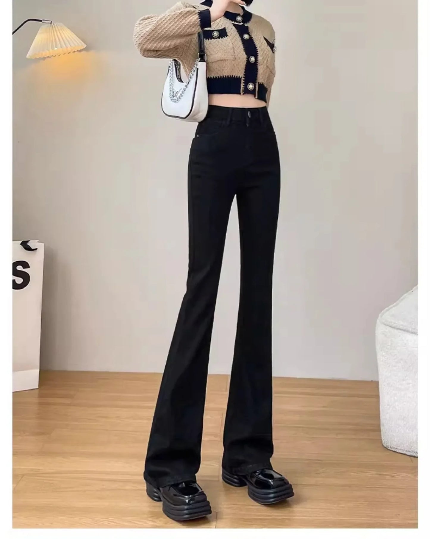 Women's High-waisted Bell-bottom Jeans 2024 New Style Slimming Micro-flared Autumn/winter Fashion Blackbootcut Pants