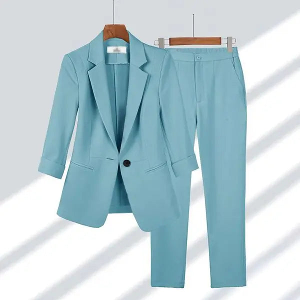 2023 Summer New Thin Jacket Blazer Casual Wide Leg Pants Two Piece Elegant Women's Pants Set Office Outfits Business Clothing - Seprincess