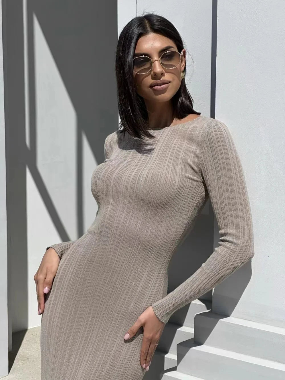 2024 Women Spring Solid Maxi Long Sweater Dress Elegant Casual Fashion Pullover Bodycon Slim Streetwear Knitted Dress Autumn - Seprincess