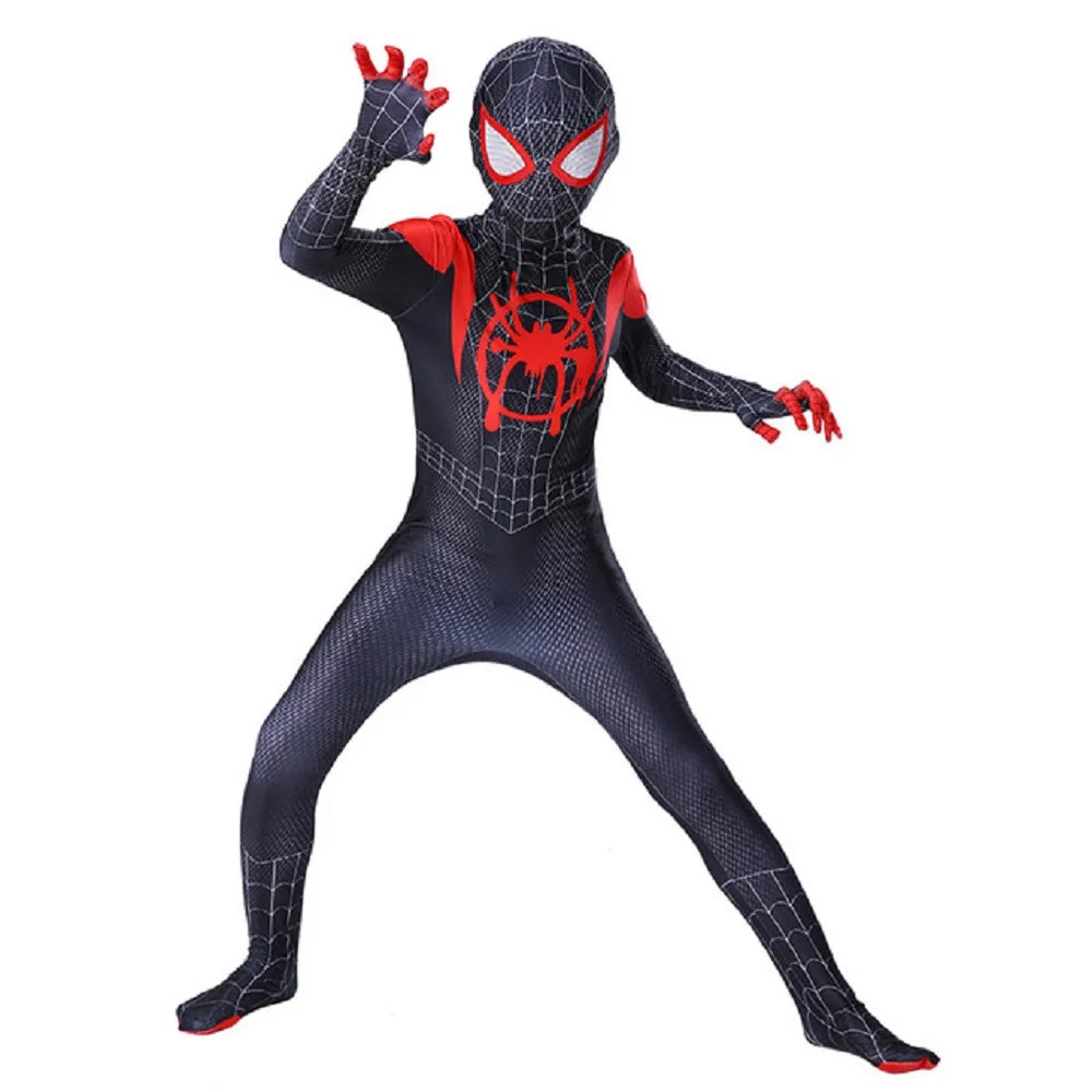 Kids Superhero Spider Costume Spandex Jumpsuit Halloween Cosplay Costumes Bodysuit Kids Head Cover Separation Party Set - Seprincess