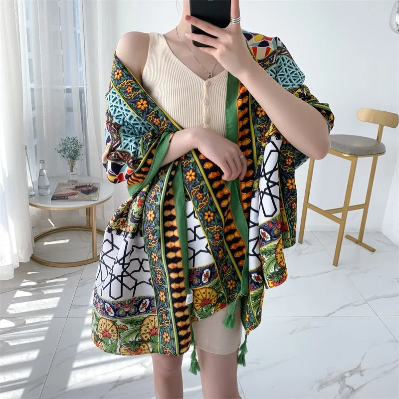 90x185cm  Printing Process Twill Summer Suncare Beach Dress Bikini Sarong Wrap Scarf Women Brazilian Swimsuit Bathing Cover-ups