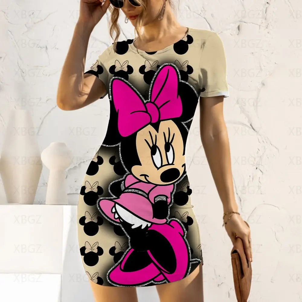 Disney Fashion Casual Elegant Dresses for Women 2024 Women's Dress Mickey Tight Minnie Mouse Cartoon Sexy Print Slim Fit Summer - Seprincess