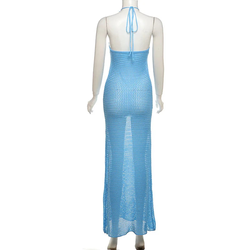 Women’s Beach Dresses Sexy Backless Knitted Long Dress Star Crochet Maxi Dresses 2024 Summer Women Beach Wear - Seprincess