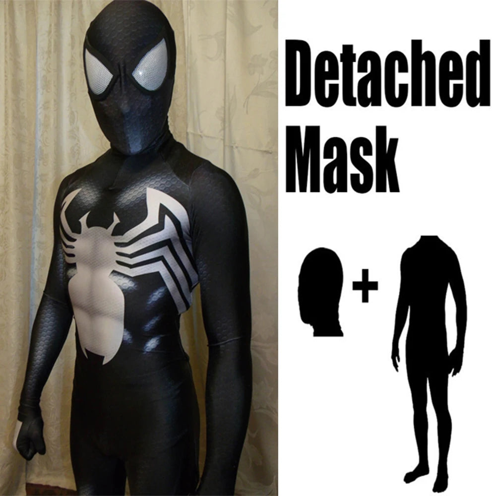 Halloween Adults Kids Black Costume Venom Symbiote 2 Spiderman SuperHero Cosplay Zentai Men Boys Male Bodysuit Party JumpSuit - Seprincess