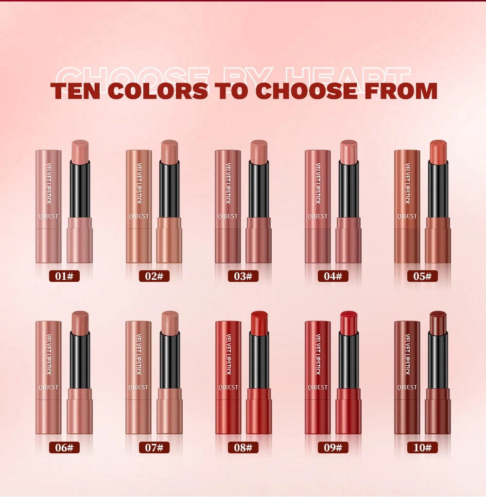 QIBEST Nude Lipstick Matte Lip Gloss High Pigment Makeup Classic Sexy Lipgloss Non-Stick Cup Long Lasting Red Lip Tint Cosmetics - Seprincess