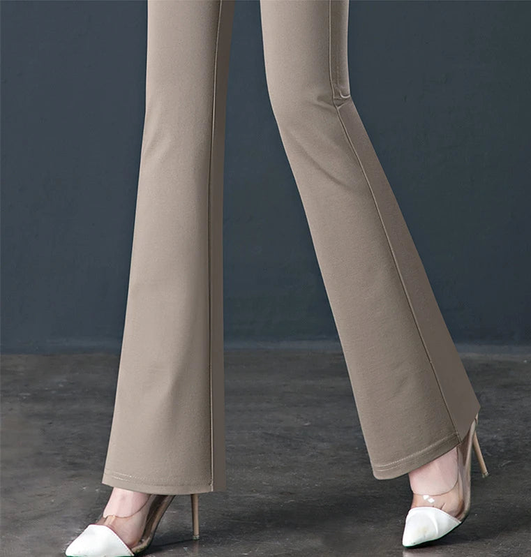 Black Women's Micro Flare Pants, High Waist Elastic Slim Trousers, Fashion Casual Pant, Asian Size 27-32, Gray Khaki Available