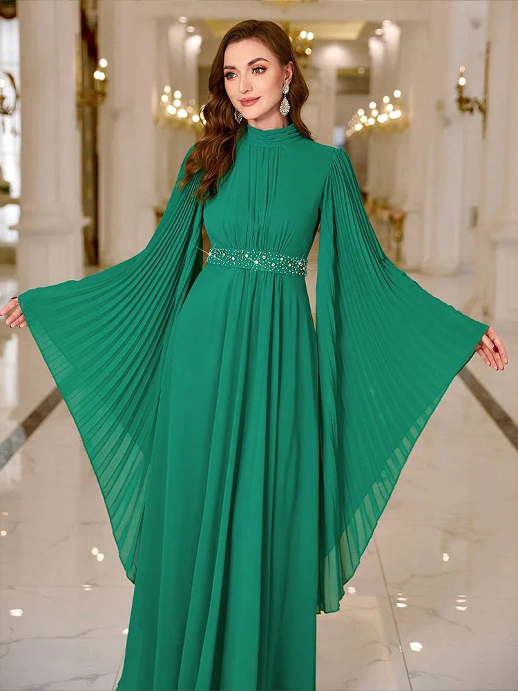 Ramadan Batwing Sleeve Pleated Butterfly Abaya Islam Muslim Maxi Dress Kebaya Women Kaftan Robe Evening Musulmane Femme Vestidos - Seprincess