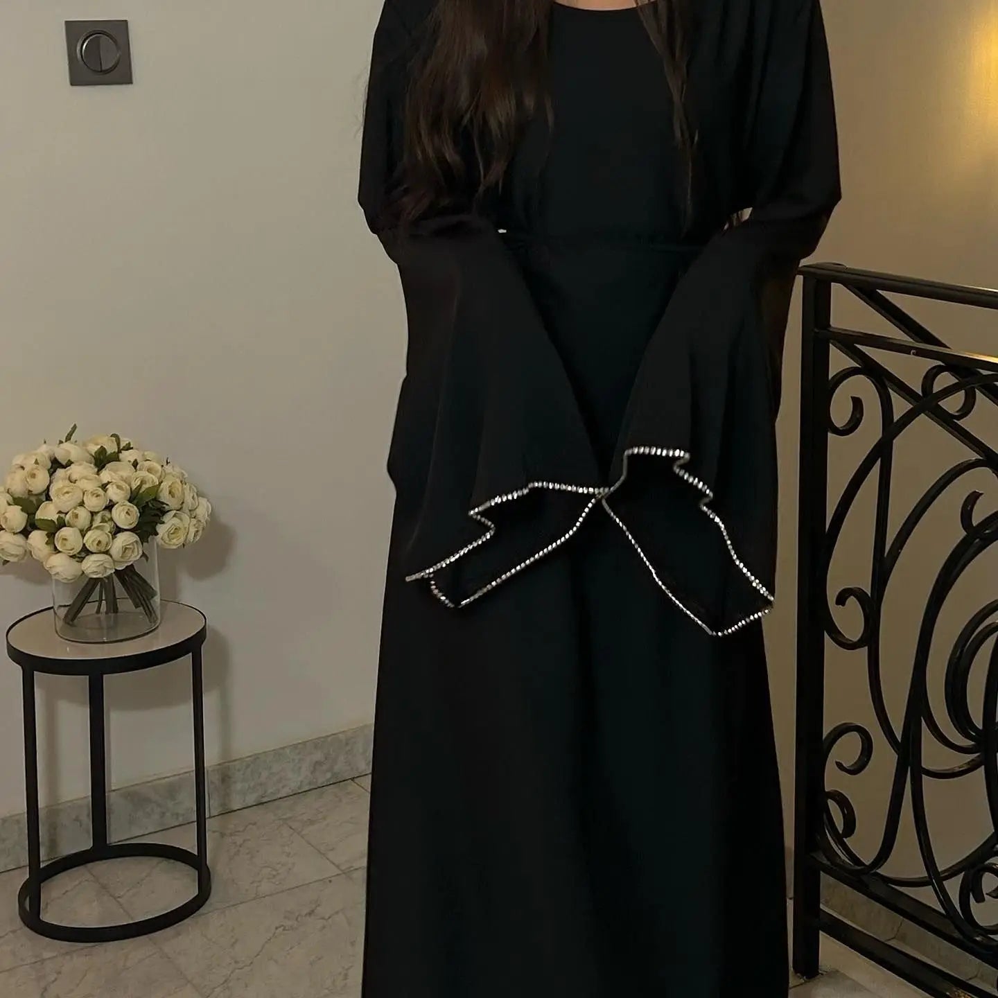 Eid Ramadan Party Dress for Women Muslim Abaya Diamond Flare Sleeve Long Dress Belt Morocco Kaftan Vestidos Dubai Robe Jalabiya - Seprincess