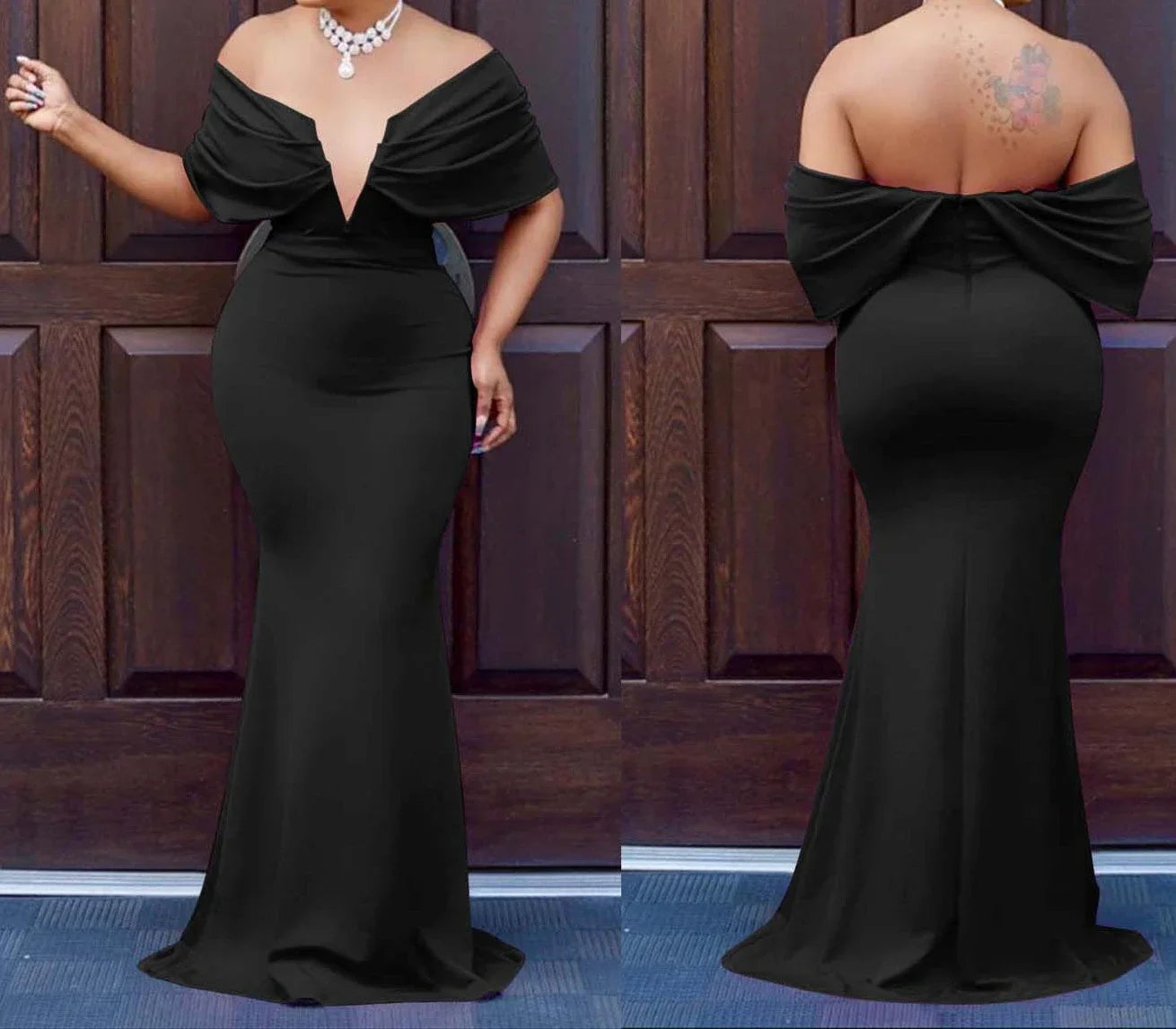 Women V-neck Off The Shoulder Elegant Party Dresses Woman Sleeveless Bodycon Maxi Dress Evening Vestidos Sexy Long Dresses HW198 - Seprincess