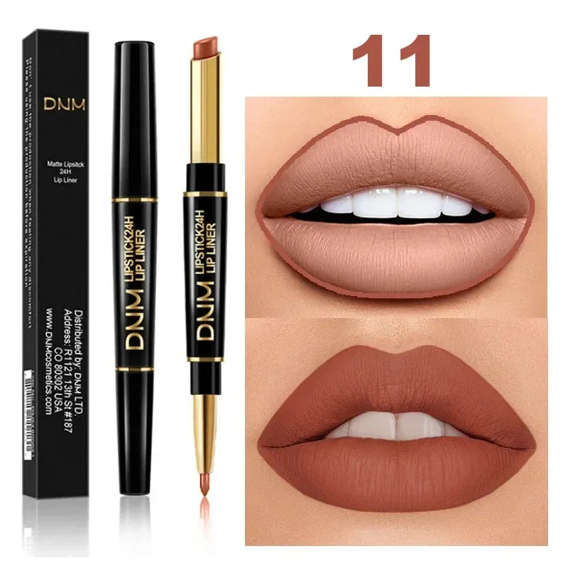 2 In 1 Matte Lipstick Pencil Double Ended Lip Liner Pen Red Nude Long Lasting Waterproof Lady Charming Lip Pencil Makeup Tools - Seprincess