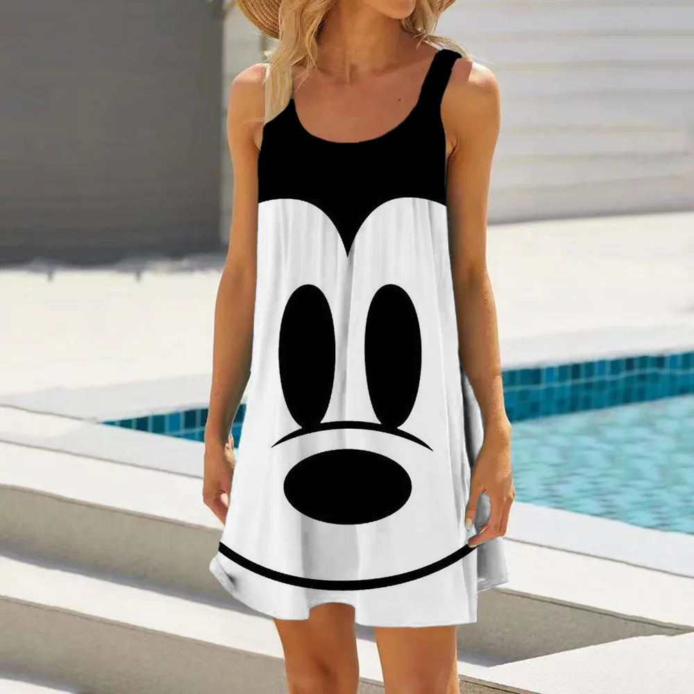 Minnie Mouse Elegant Dresses For Women Woman 2024 Disney Beach Dress Mickey Dress Fashion Top Print Casual Loose Oversized Dyr - Seprincess