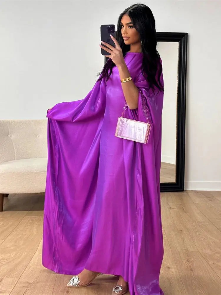 Ramadan Eid Satin Batwing Butterfly Abaya Dubai Luxury 2024 Muslim Maxi Kaftan Dress Abayas For Women Kebaya Robe Femme Vestidos - Seprincess