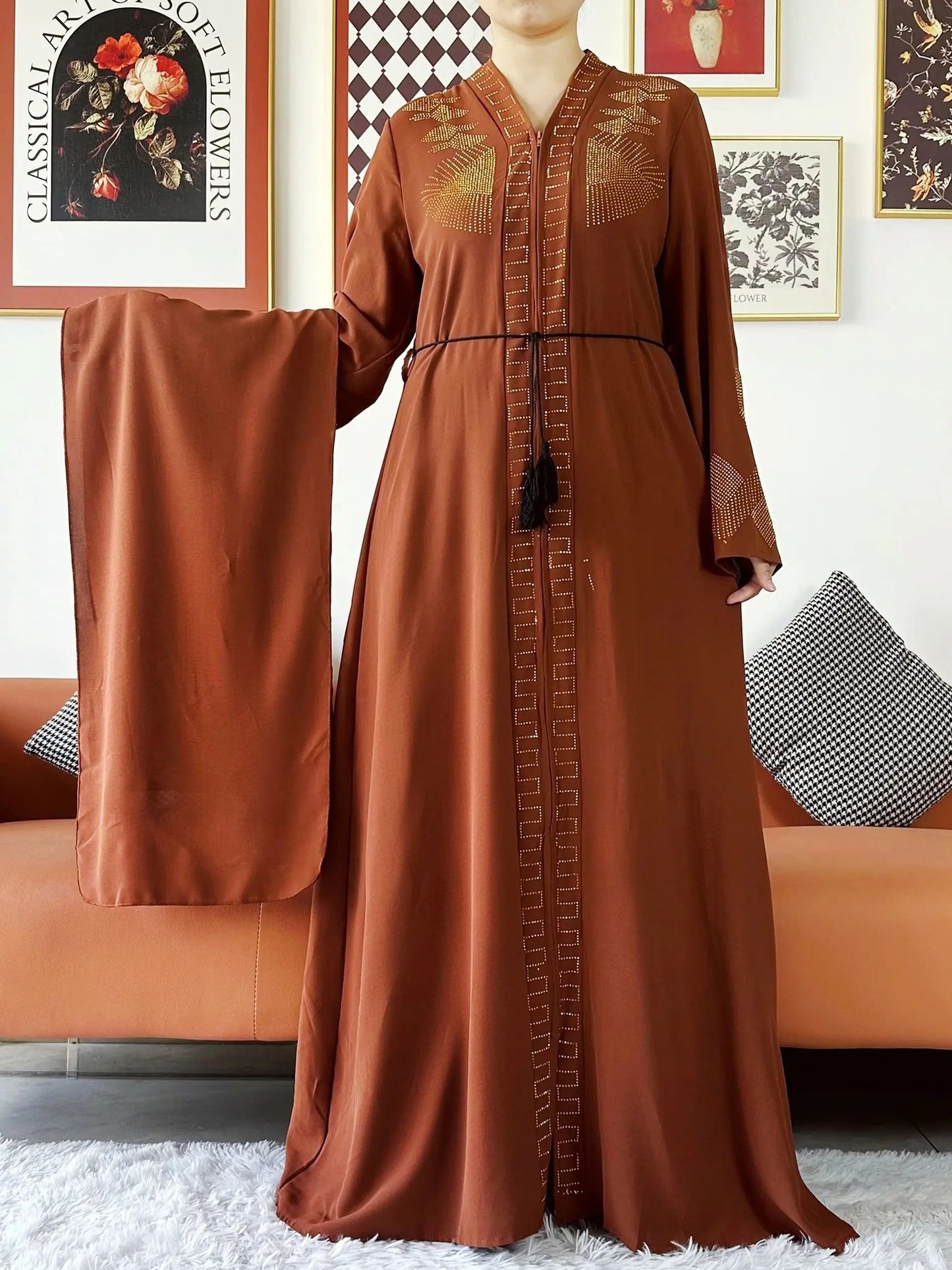 New Women Elegant Dress Chiffon Open Abaya with Zipper Muslim Women Dress Islamic Clothing Cardigan Abaya Women Muslim Dress - Seprincess