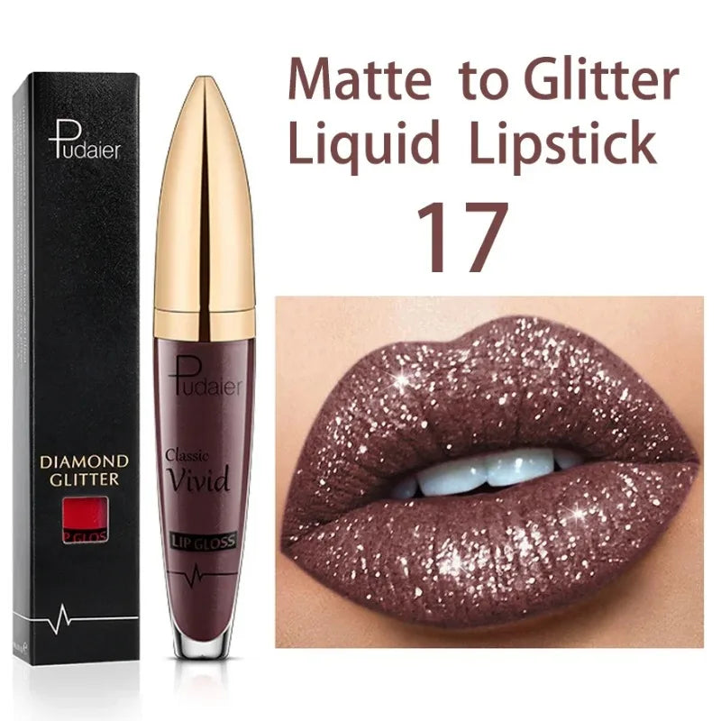 18 Colors Glitter Lip Gloss Waterproof Long Lasting Diamond Matte To Shimmer Metallic Liquid Lipstick Women Lips Makeup Cosmetic - Seprincess