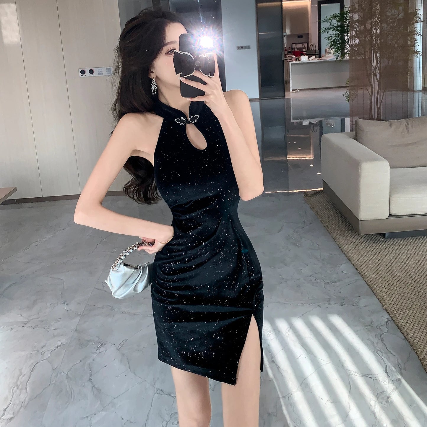 Summer Black Sequins Velvet Sleeveless Sexy Short Dress Women Elegant Luxury Party Vestidos 2024 Korean Vintage Bodycon Dresses - Seprincess