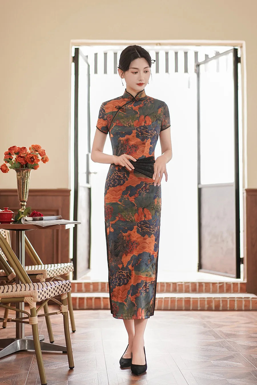 Large Size 4Xl 4Xl 5Xl Chinese Qipao Cheongsam Woman Chinese Traditional Dress Floral Print Slitting Hem Bodycon Sexy Vestidos - Seprincess