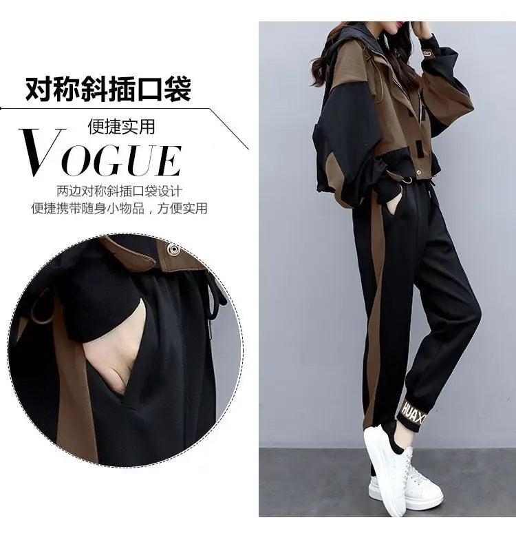 Women's Tracksuit Korean Elegant Hoodie Zipper Jacket Coat Sport Pants Two Piece Suit 2024 Spring Autumn New in Matching Set - Seprincess