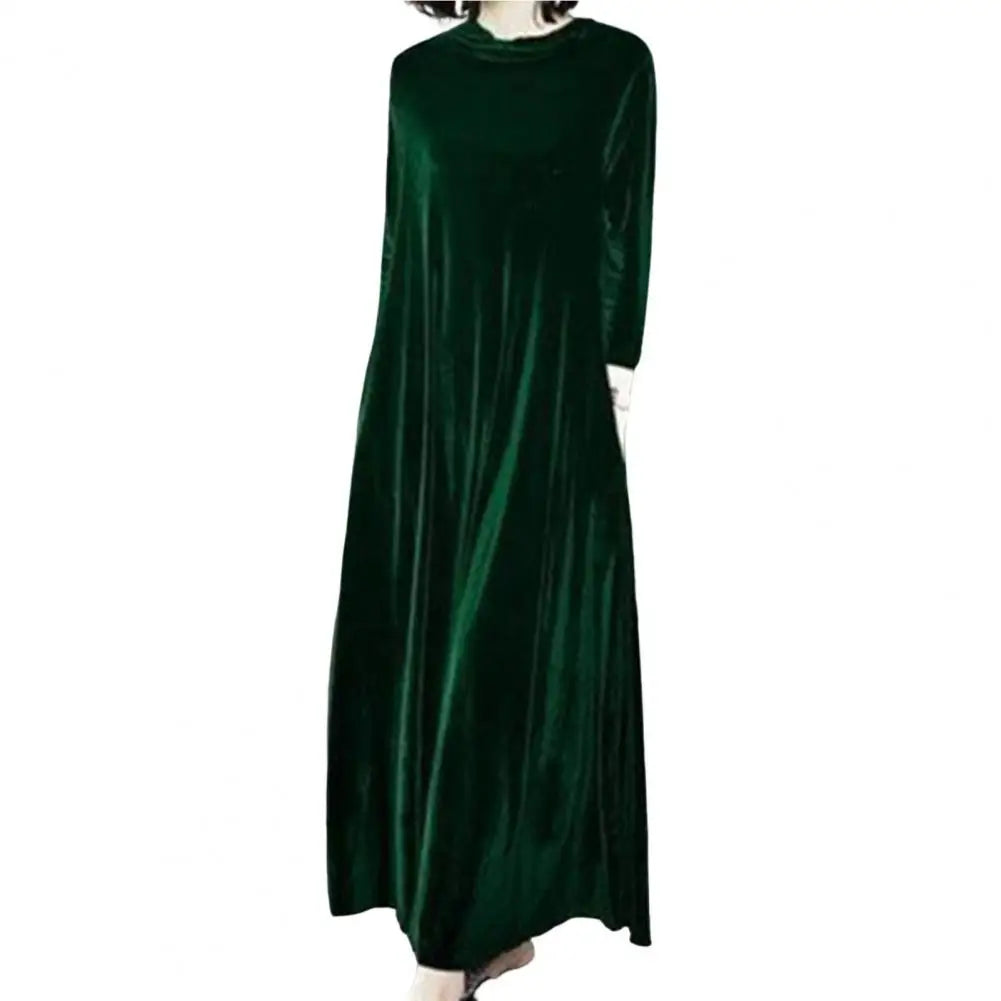 2024 Winter Women Turtleneck Long Maxi Velvet Dress, Elegant Long Sleeves Party Dress,Autumn Velour Dress - Seprincess