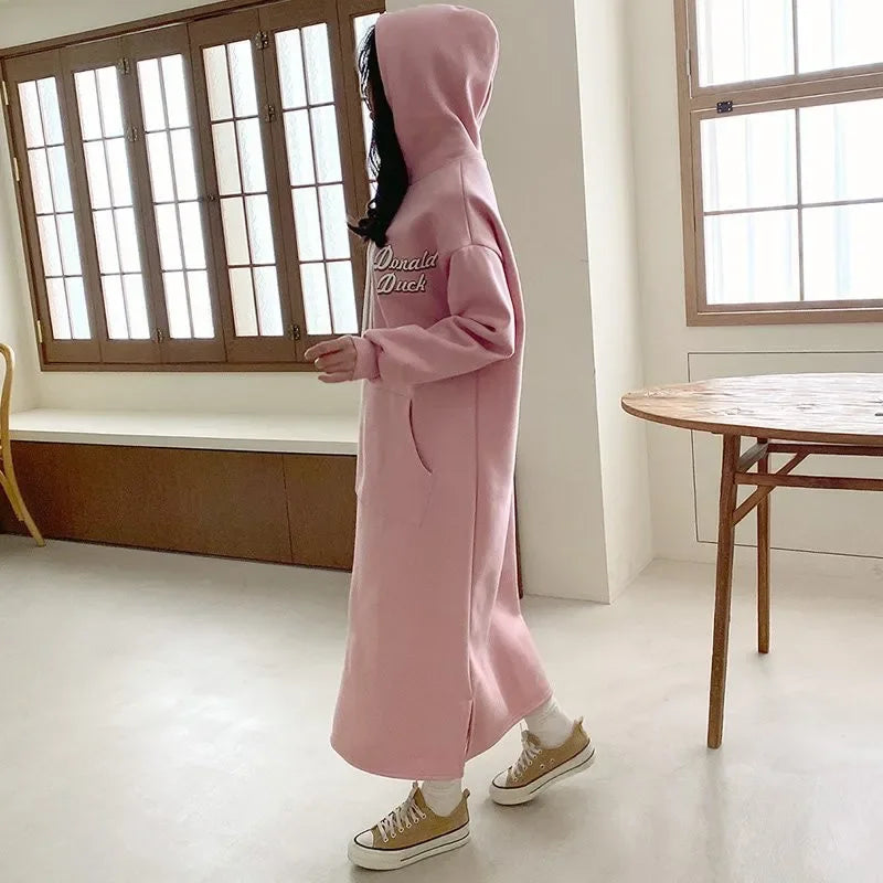 Dongdaemun Autumn/winter New Hooded Long Sweatshirt Petite Long Sleeve Dress Women's Spring Autumn Tweed Style Skirt - Seprincess