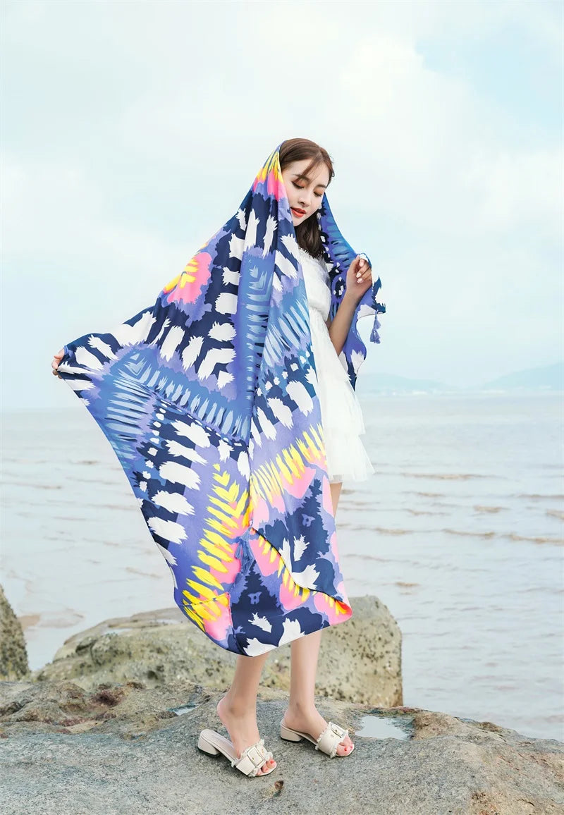 90x185cm  Printing Process Twill Summer Suncare Beach Dress Bikini Sarong Wrap Scarf Women Brazilian Swimsuit Bathing Cover-ups